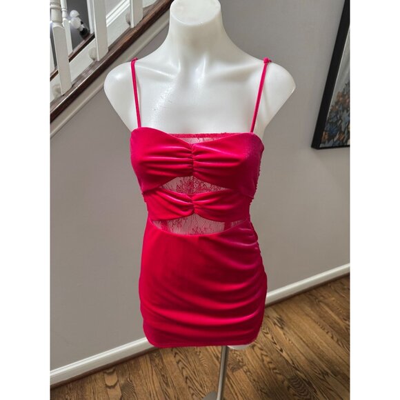 Lovers + Friends Dylan Velvet and Lace Hot Pink Mini Dress Size XS - Picture 3 of 6
